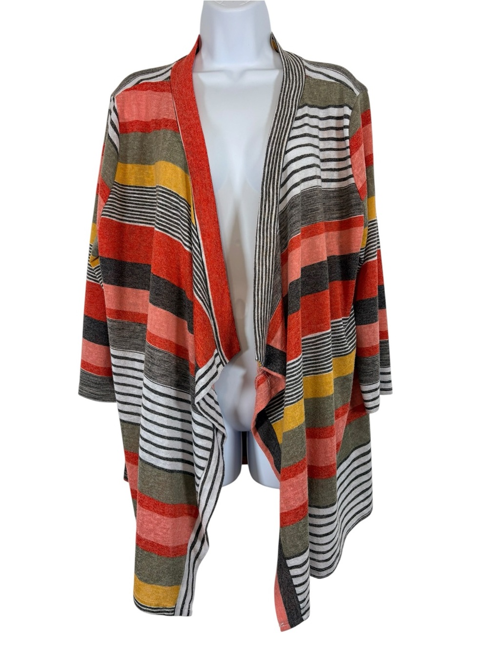 Dearcase Striped Open Front Cardigan Kimono Duster 2XL Boho Lightweight Colorful